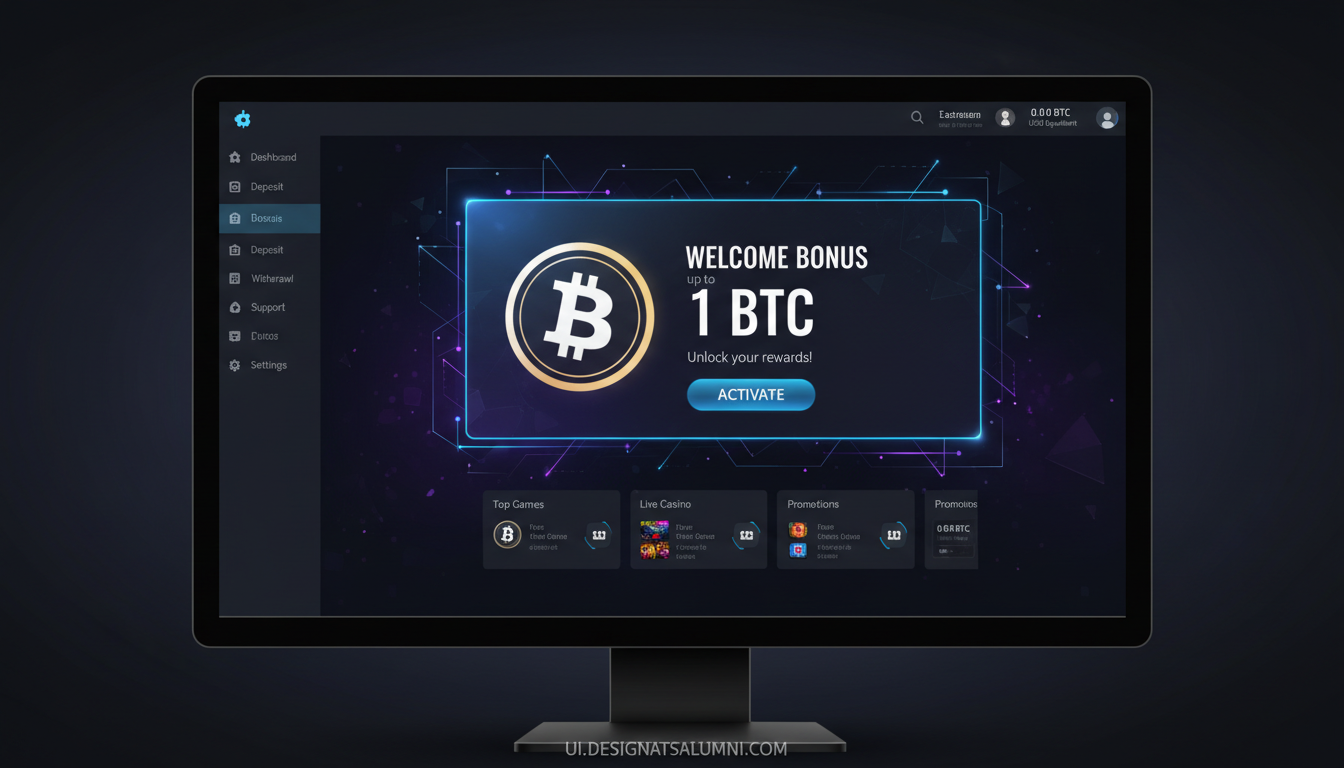Blizz Casino bonus activation dashboard showing 1 BTC welcome offer
