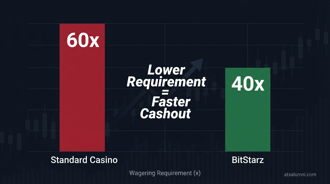 Chart comparing BitStarz 40x wagering vs competitor 60x wagering