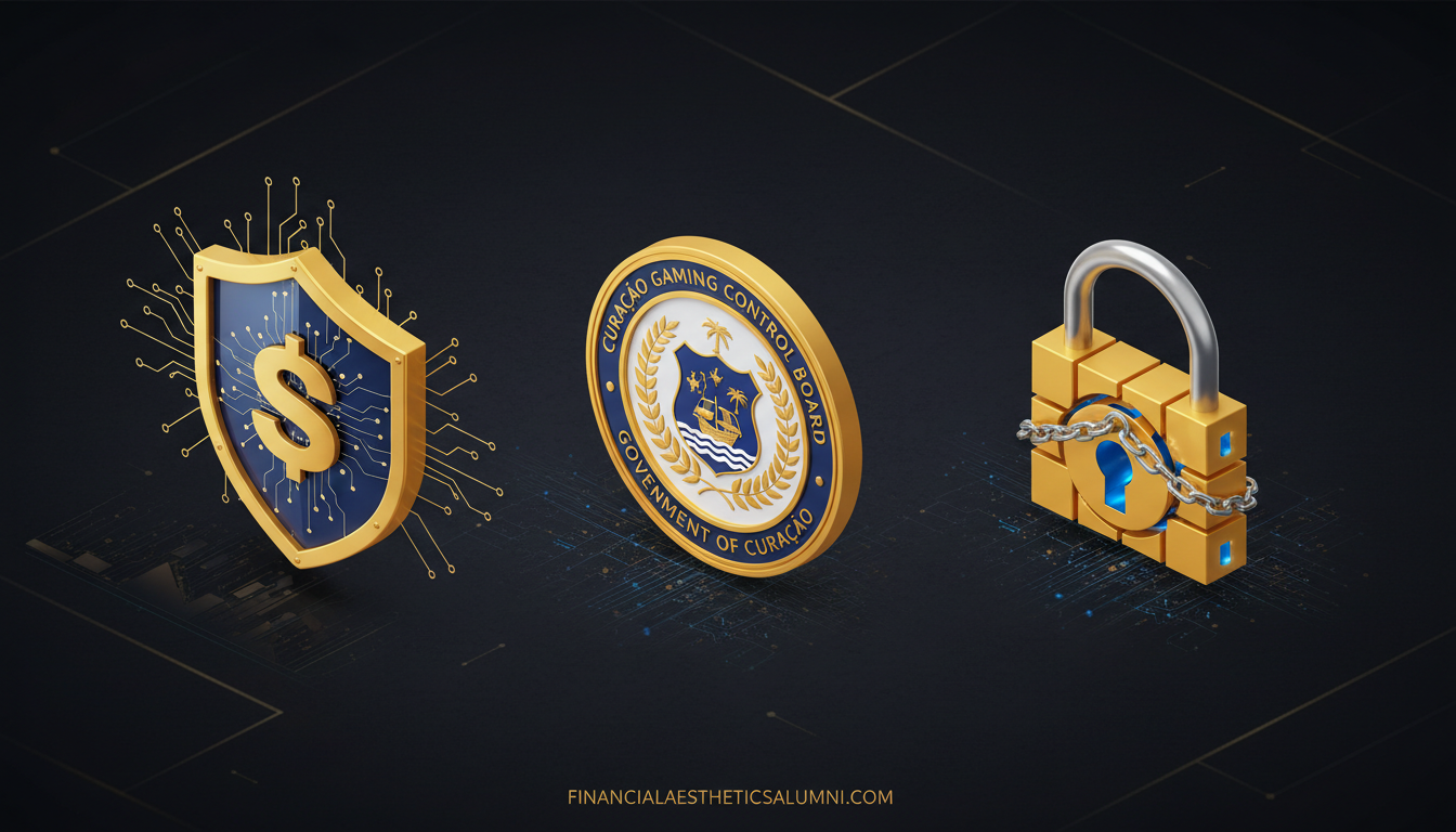 Visual representation of JackBit security features including SSL lock, Curacao License badge, and 2FA shield