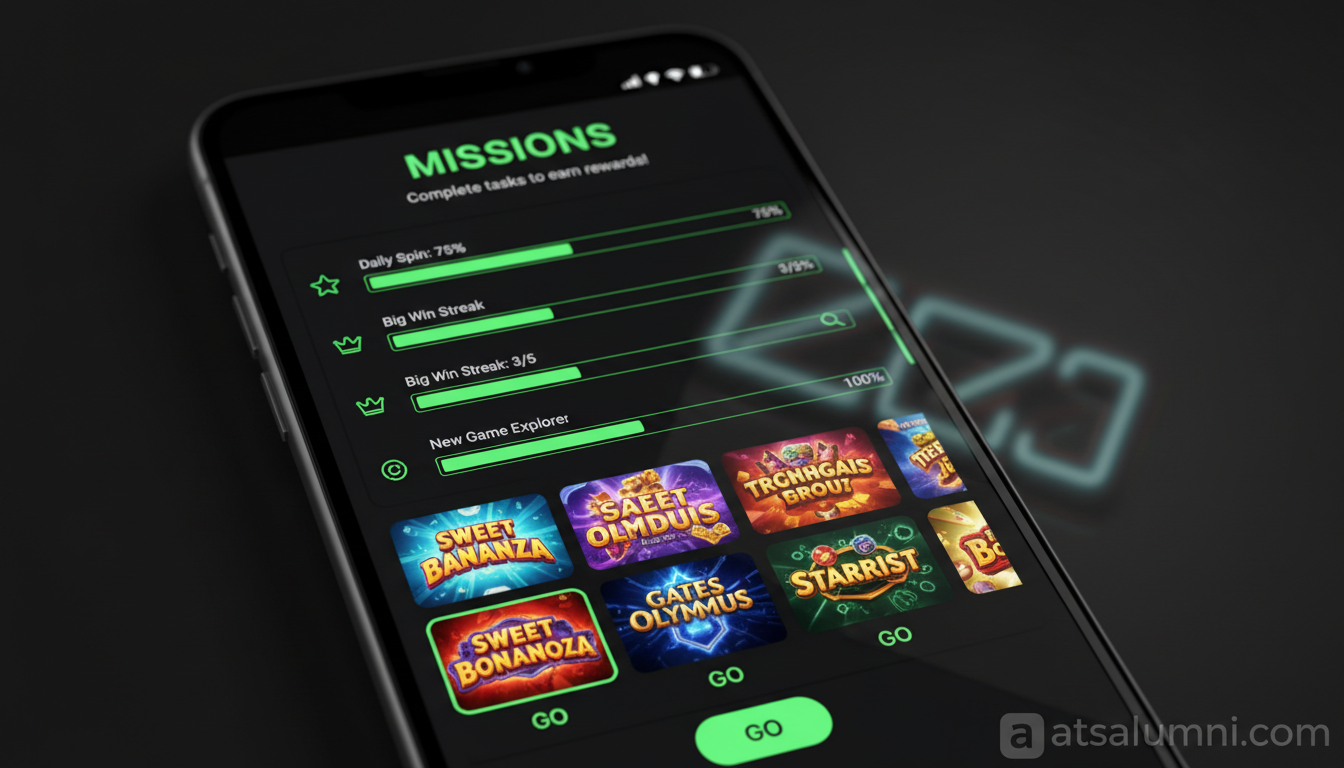 Zaza Casino mobile interface showing the Missions dashboard and bonus progress bar