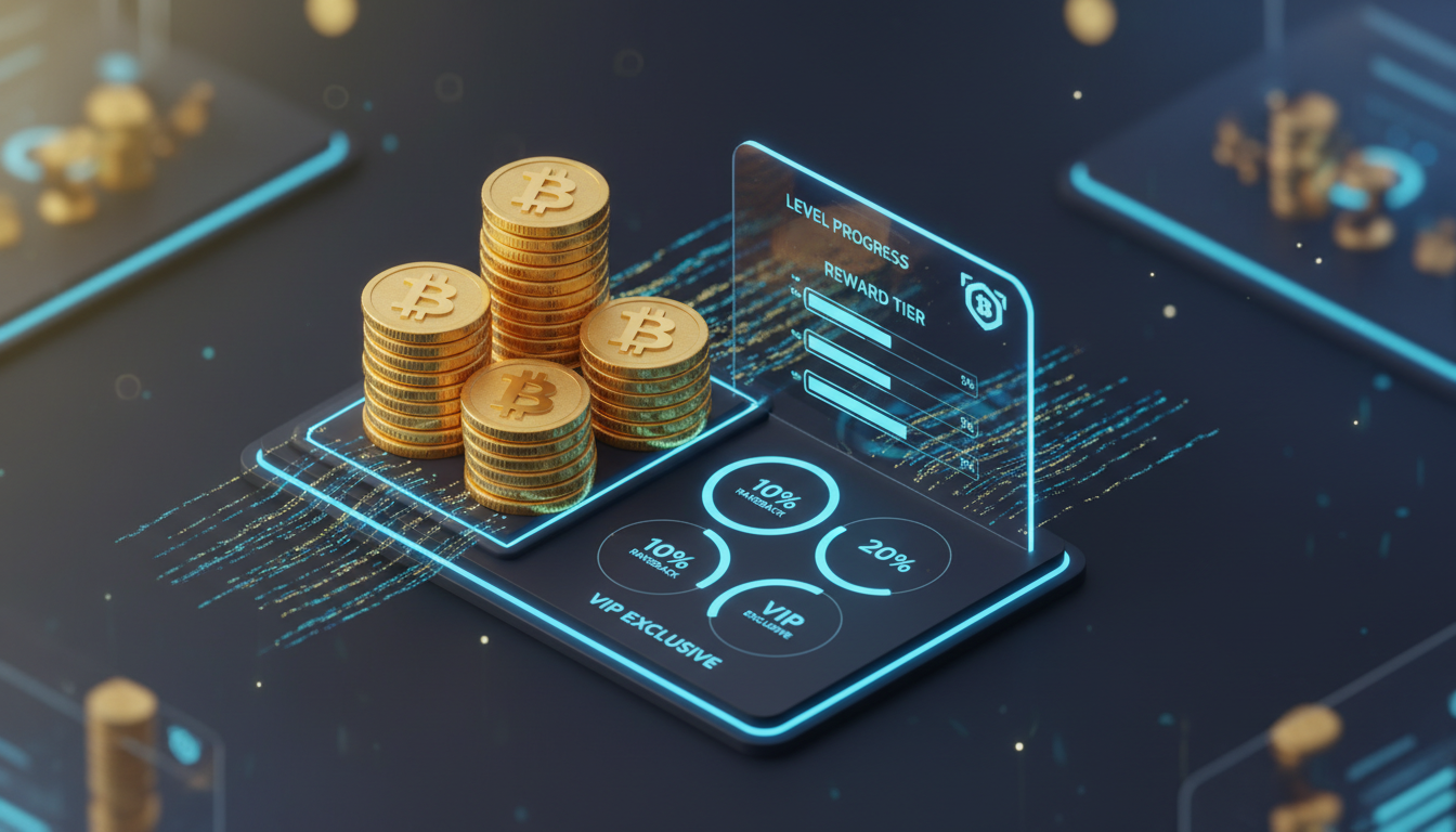 Digital visualization of a crypto casino rakeback and loyalty reward system