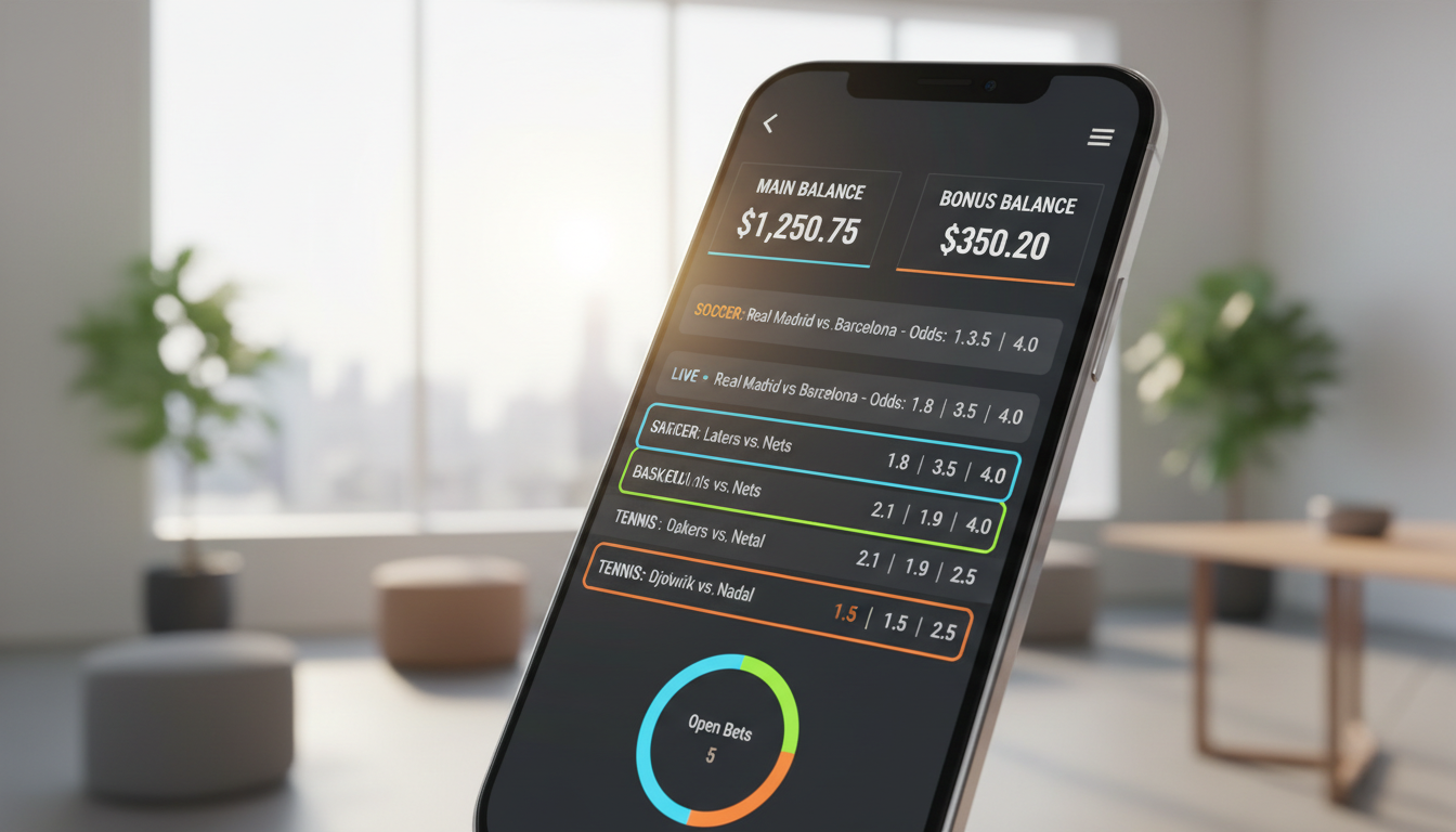 Financial dashboard showing 1win bonus balances on a smartphone